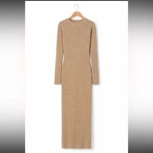 NWOT H&M Ribbed Knit Fabric Maxi Dress in Tan Size S